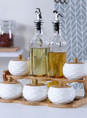 Kitchen Seasoning Tank glass drawer type Salt tank bamboo