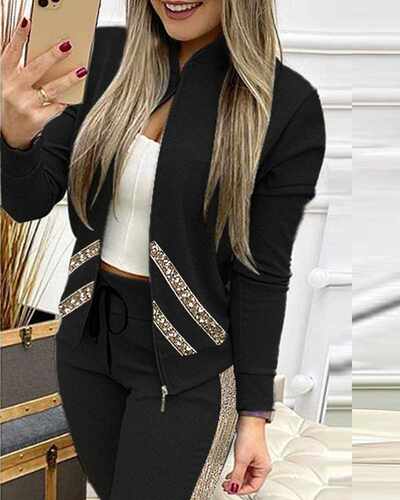 Fashion Tracksuit 2 Piece Set Autumn Winter Zipper Jacket + - 图2