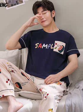 New Fashion 3XL Boy Leisure Pijama Summer Men's Pajamas Set