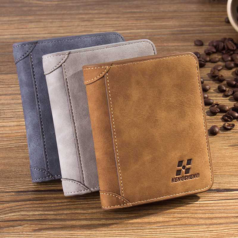 New Men's Wallet Short Frosted Leather Wallet Retro Three Fo-图0