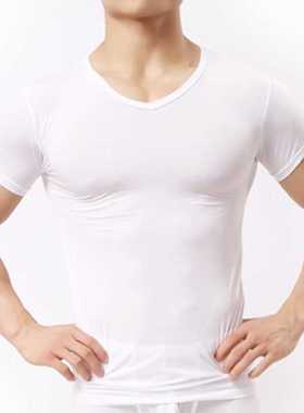 Men's Sheer Undershirts/Man Ice Silk Mesh See through Basics