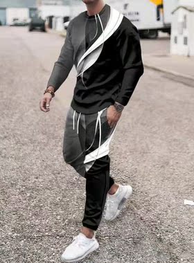 Spring Autumn Two-Piece Men Sport Suit Long Sleeve T-Shirt S