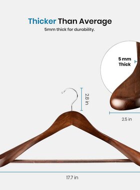 Wide Shoulder Wooden Hangers 6 Pack With Non Slip Pants Bar