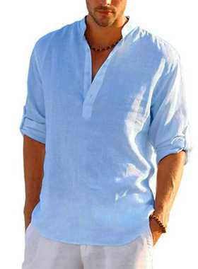 2021 KB New Men's Casual Blouse Cotton Linen Shirt Loose Top