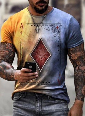 Dihope 2021 Playing Cards Diamond Square Print T-shirt Men's