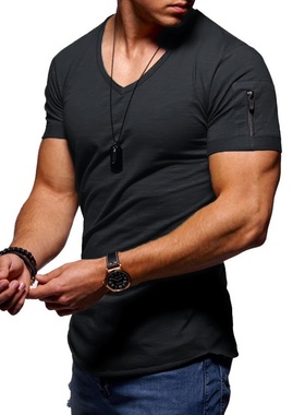 2022 New Men's V-neck T-shirt Fitness Bodybuilding T-shirt H
