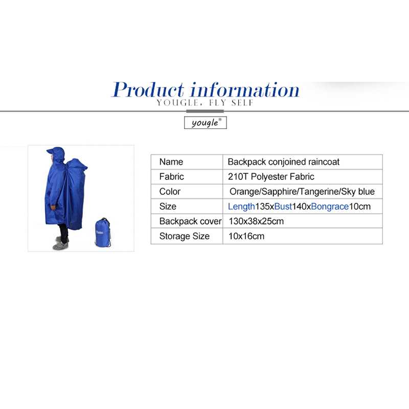 Backpack ver One-piece Raincoat Poncho Rain Cape Outdoor Hik - 图1