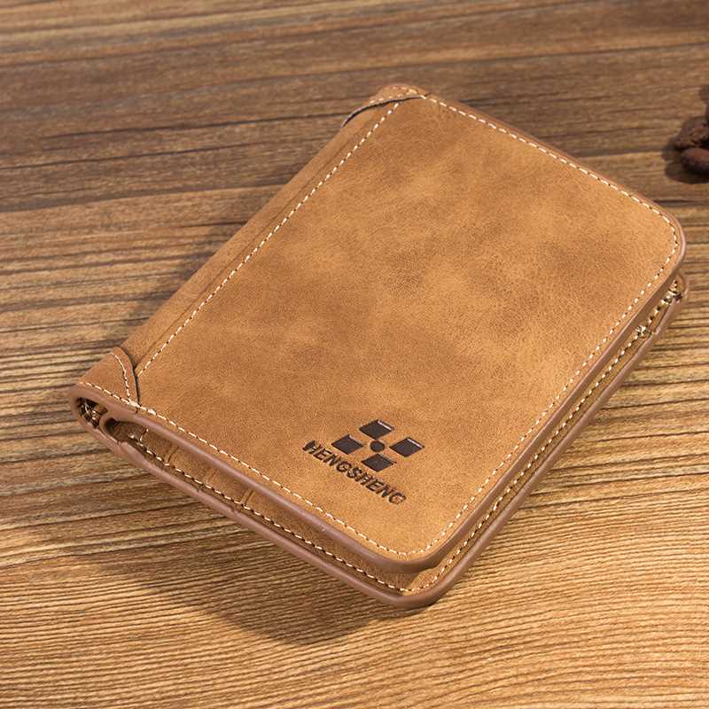 New Men's Wallet Short Frosted Leather Wallet Retro Three Fo-图1