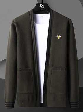 Bee Embroidery Men's Sweater Cardigan Korean Casual Coat Ele