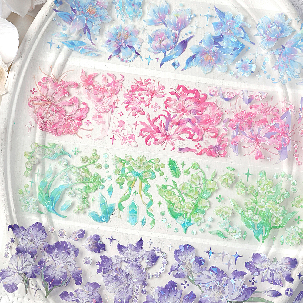 Infeel.Me贝壳光防水PET单条胶带ins风高颜值文艺简约小清新花未眠系列四款植物花卉素材手账diy造景背景装饰 - 图0