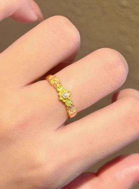 新中式流连梵花珍珠戒指开口指环