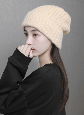 毛线帽显脸小堆堆帽大头围针织帽
