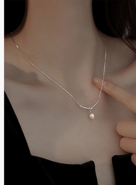 单颗吊坠天然珍珠项链轻奢小众999纯银项链女款项链2023新款爆款