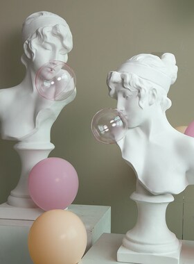 法式粉色吹泡泡少女底座雕塑人物摆件壁G龛玄关柜艺术装饰大号80c