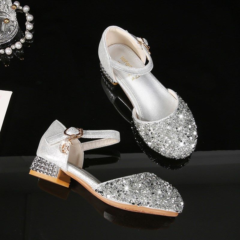 女童高跟鞋皮鞋公主鞋银色女孩走秀钢琴配礼服舞台演出儿童水晶鞋,淘宝优惠券,粉丝福利购,淘宝优惠卷