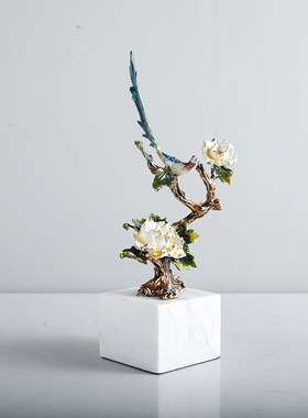 现代新中式金属大理石摆件创意新品家居L玄关酒店装饰品样板房