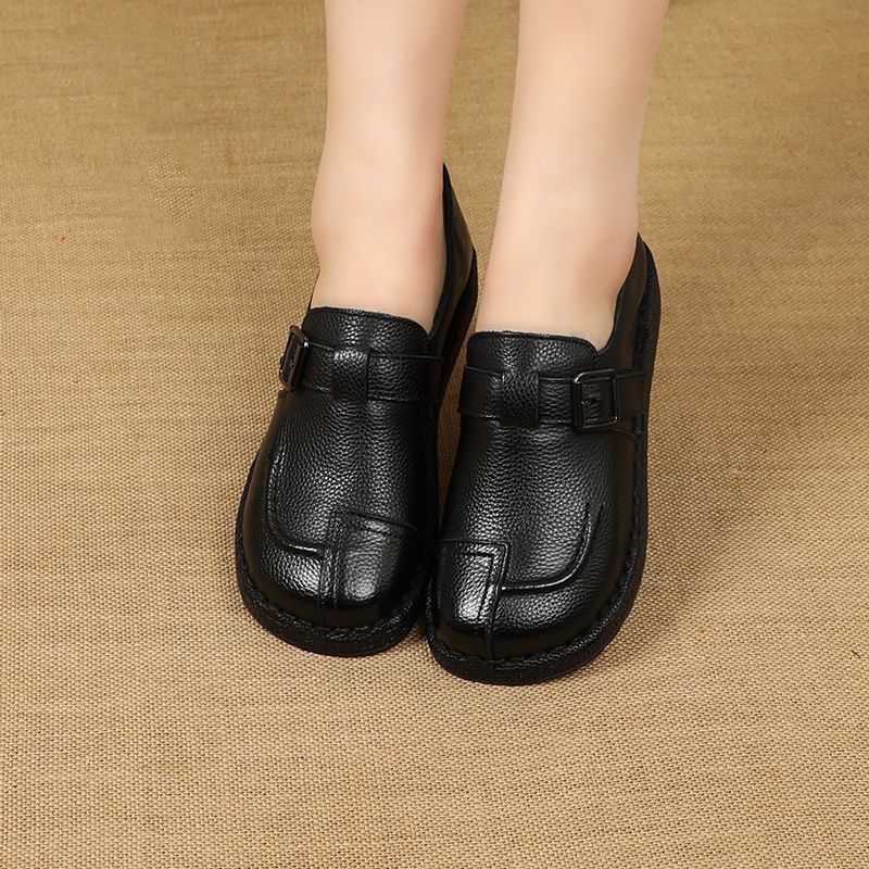 手工真皮单鞋女超软圆头平底全牛皮25年春季牛筋软底舒.适妈妈皮,淘宝优惠券,粉丝福利购,淘宝优惠卷