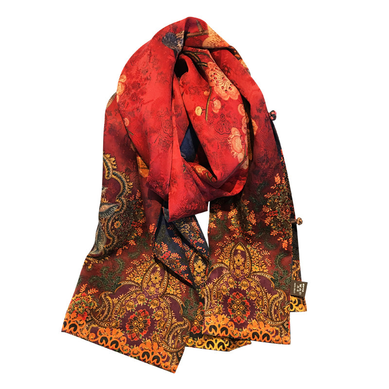 【喜上眉梢】双层双面双色香云纱盘扣披肩围巾中国风高档送礼丝巾,淘宝优惠券,粉丝福利购,淘宝优惠卷