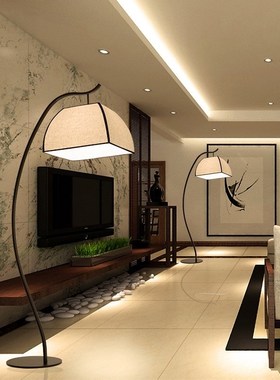 新中式落地灯客厅钓鱼立式现z代卧室台灯复古风茶几书房落地灯