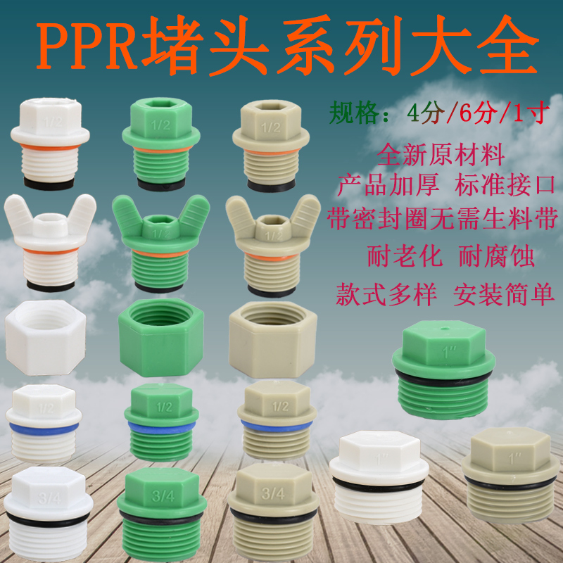 PPR堵头4分6分外丝水管测压打压试压免皮圈生料带1寸管堵内丝堵帽