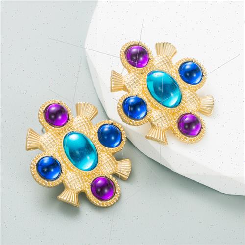 Ins creative alloy set colorful gemstone earrings tide senio - 图0