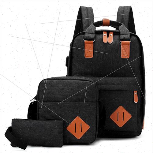 Three Piece Shoulder Bag Men USB Charging Backpack Casual Co-图0