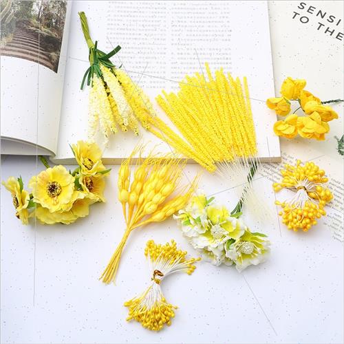 Yellow simulation flowers new stamens core bouquet diy handm - 图0