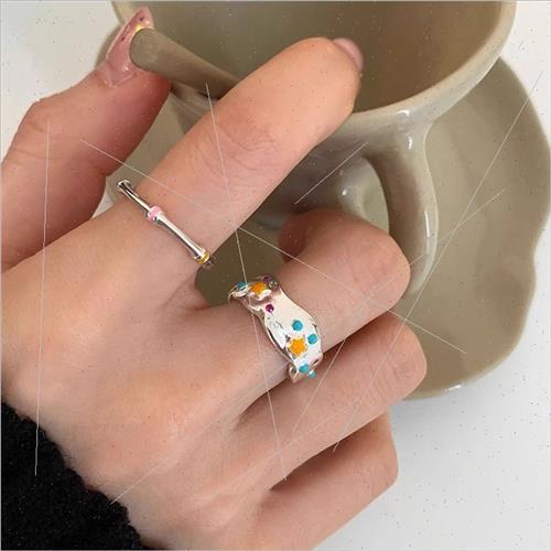 rainbow drip glaze ring female geometric irregular fashion o - 图1