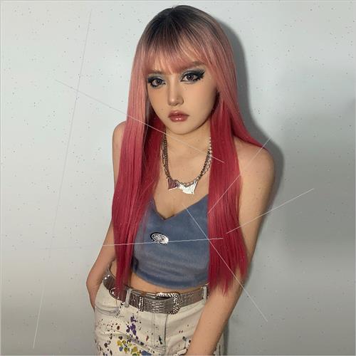 Europe Women Dyed Long Wig Full Head Cover Rose.com Large Qu - 图1