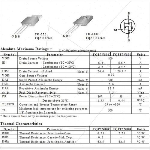 Genuine FQP7N80C TO220 7A 800V MOS Field Effect Tube-图2