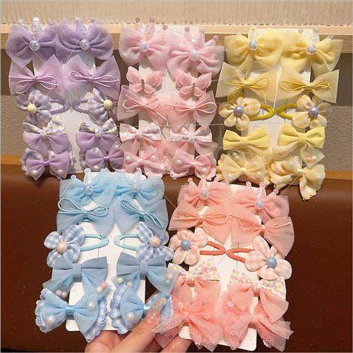New children hair clips ltle girl mesh bow hair card cute fl - 图1