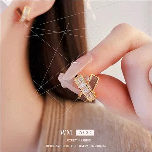 silver Pin Zirconia Drip Oil Crossover Earrings Delicate Com - 图0