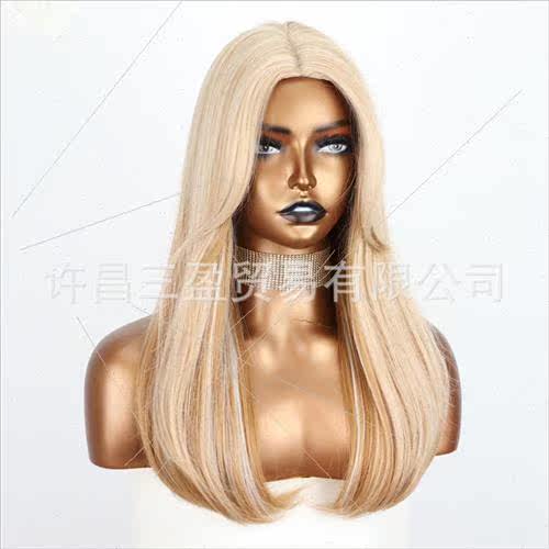 Europe fashion wig blonde pick dye middle parting eight bang - 图1