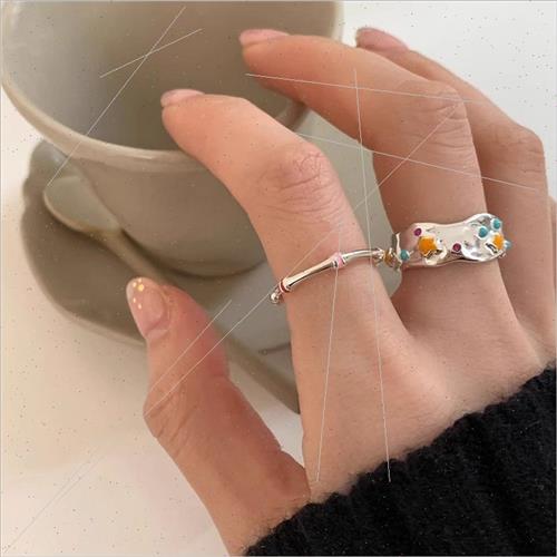 rainbow drip glaze ring female geometric irregular fashion o - 图0