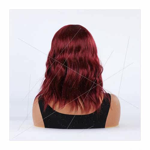 cos Europe bangs cute burgundy short curly head natural ladi - 图3