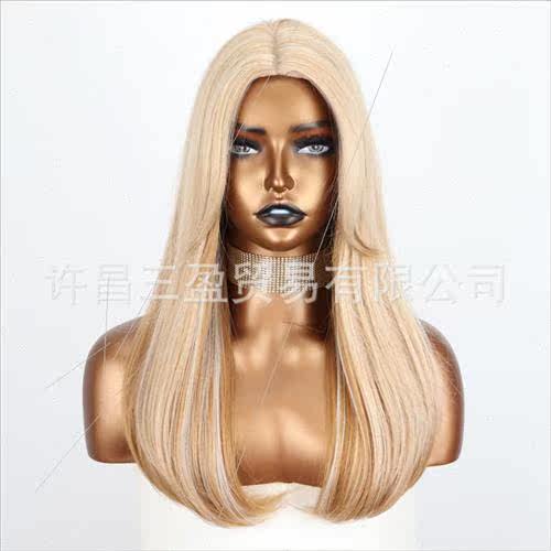 Europe fashion wig blonde pick dye middle parting eight bang - 图0