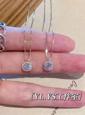2024新品S925纯银日韩新款时尚百搭方包镶钻吊坠锁骨链气质轻奢女