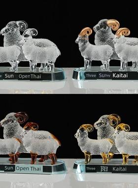 采购产品高端玻璃装饰，客厅生肖羊，幸运工艺品，高档三羊开泰饰