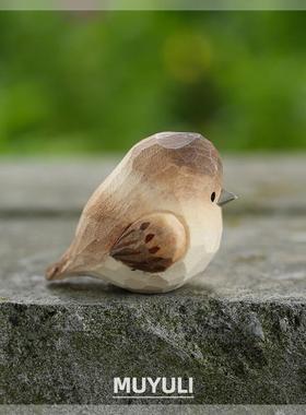 木质木雕小鸟摆件小肥啾可爱迷你麻雀桌面装饰女ins风治愈系礼物