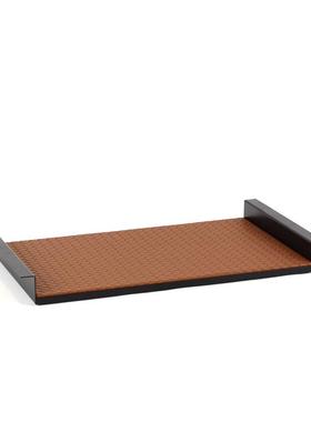 现代轻奢金属皮革托盘样板间衣帽间收纳饰品摆件软装家居桌面装饰