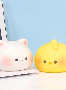 萌宠团子拍拍灯 猪猪小兔小猫鸭子款搪胶创意插电地摊 小夜灯