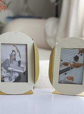 轻奢交织皮革相框样板间酒店卧室民宿创意家居床头柜相架软装饰品