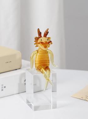十二生肖水晶玻璃摆件创意小龙人工艺品彩色玻璃龙桌面客厅摆件