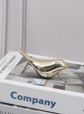 北欧现代艺术简约风格样板房间书房合金金色小鸟软装饰品创意摆件