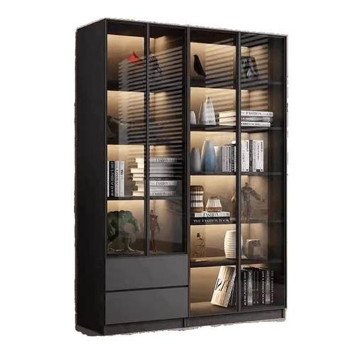 轻奢书柜一体靠墙带玻璃门展示柜高档可家用客厅储物书架书橱包邮 - 图3