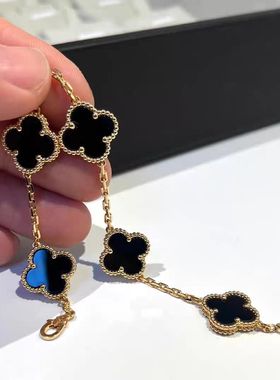 四叶草五花手链18K金粉贝母女玫瑰金黄金手饰品高级感轻奢