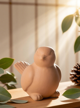 可爱小鸟陶土摆件桌面花园装饰品