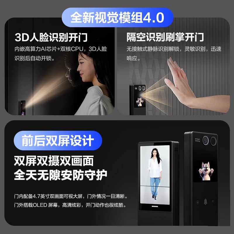 萤石Y5000FVX人脸AI智能锁3D视频双摄全自动可视对讲电子密码锁 - 图0