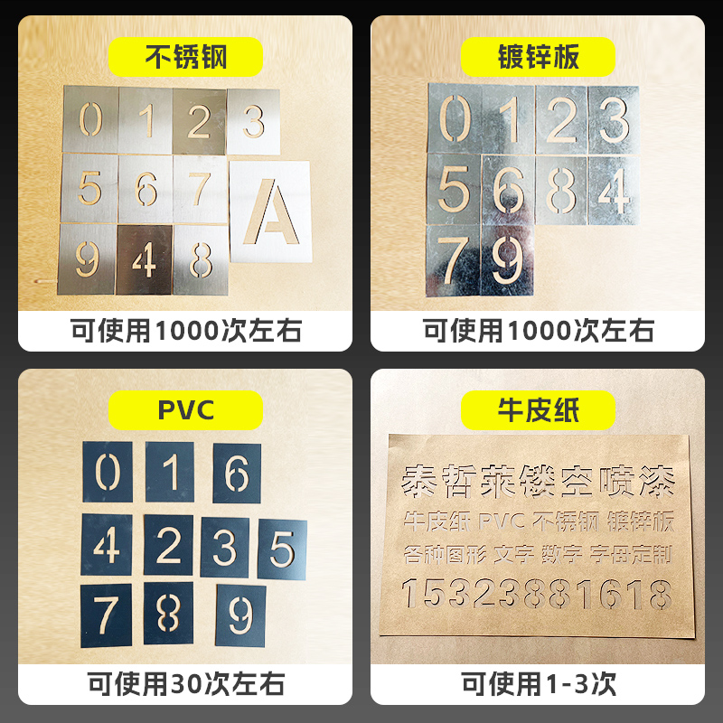 喷字模板空心镂空字数字号码牌喷漆刻字铁皮编号0-9模板模具定制-图1