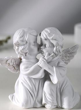 北欧复古白色少女天使装饰摆件美式人物石膏雕像玩偶桌面情侣礼物